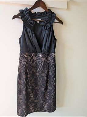 Coldwater Creek Black Ruffle-Collar Lace-Overlay Midi Dress